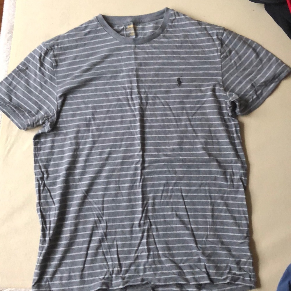Gray w/ white stripes polo Ralph Lauren tee shirt